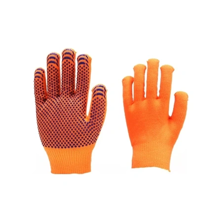 Перчатки акриловые утепленные с начесом ПВХ (оранжевые) изображения