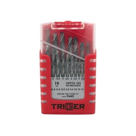 Набор сверл Trigger 74343 по металлу P6M5 1-10мм (19шт) изображения